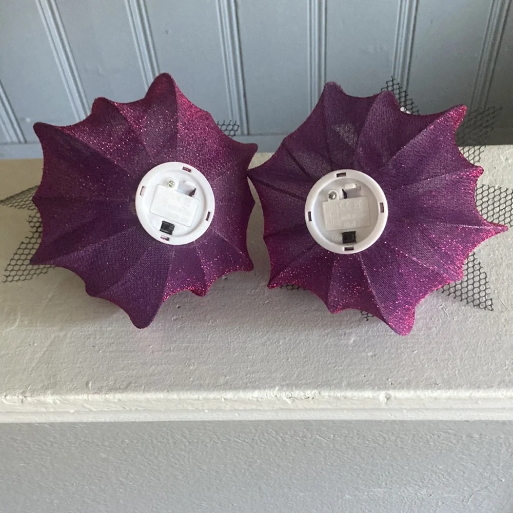 NWT- 2- Elegant Purple Lace Covered Light Up LED Halloween Pumpkin Decorations
